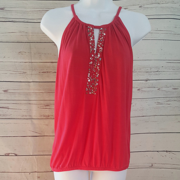 INC International Concepts Tops - INC red silver sequin keyhole halter top / Size M